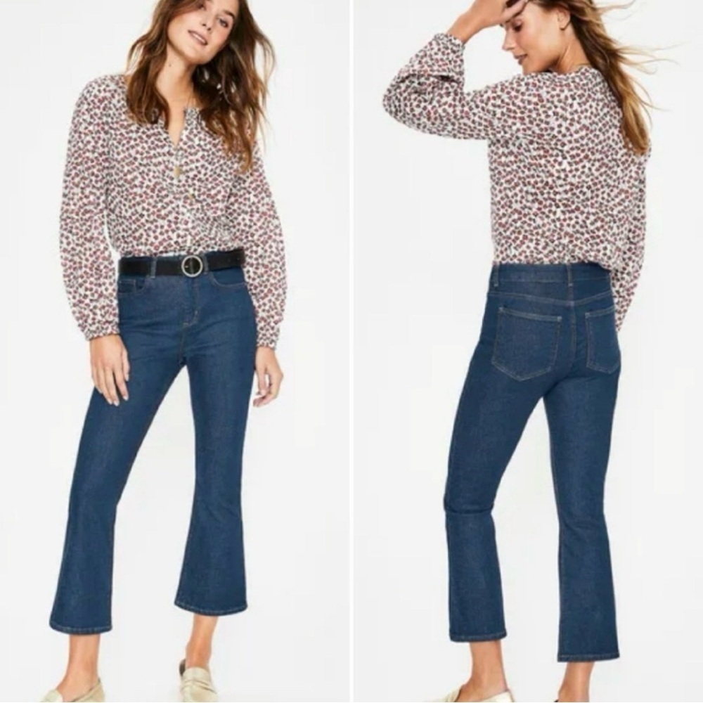 Boden The Keswick Jean Dark Denim Wash Flare Wide Leg High Waist